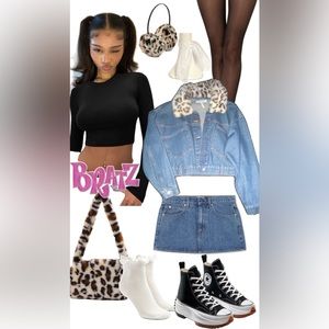 Fuzzy Cheetah Collared Jean Jacket, Size S